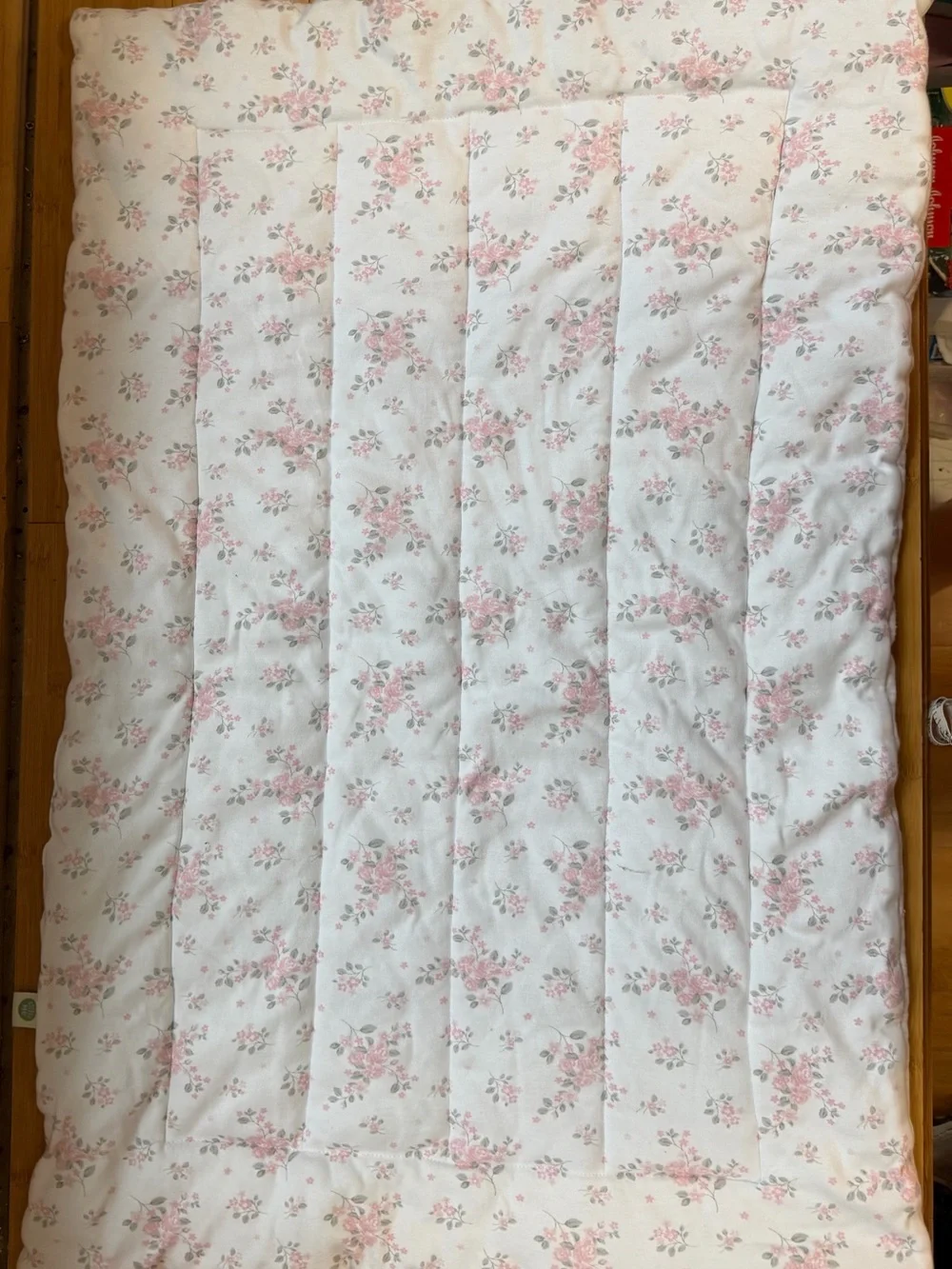 Floral Quilted Baby Blanket - Pink on White